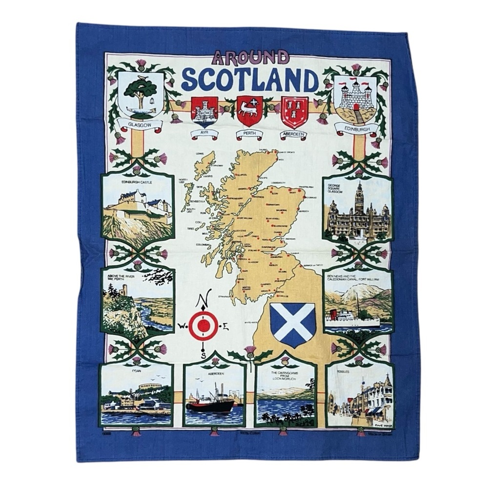 Scotland Tea Towel with Map and Landmarks 22”x18”